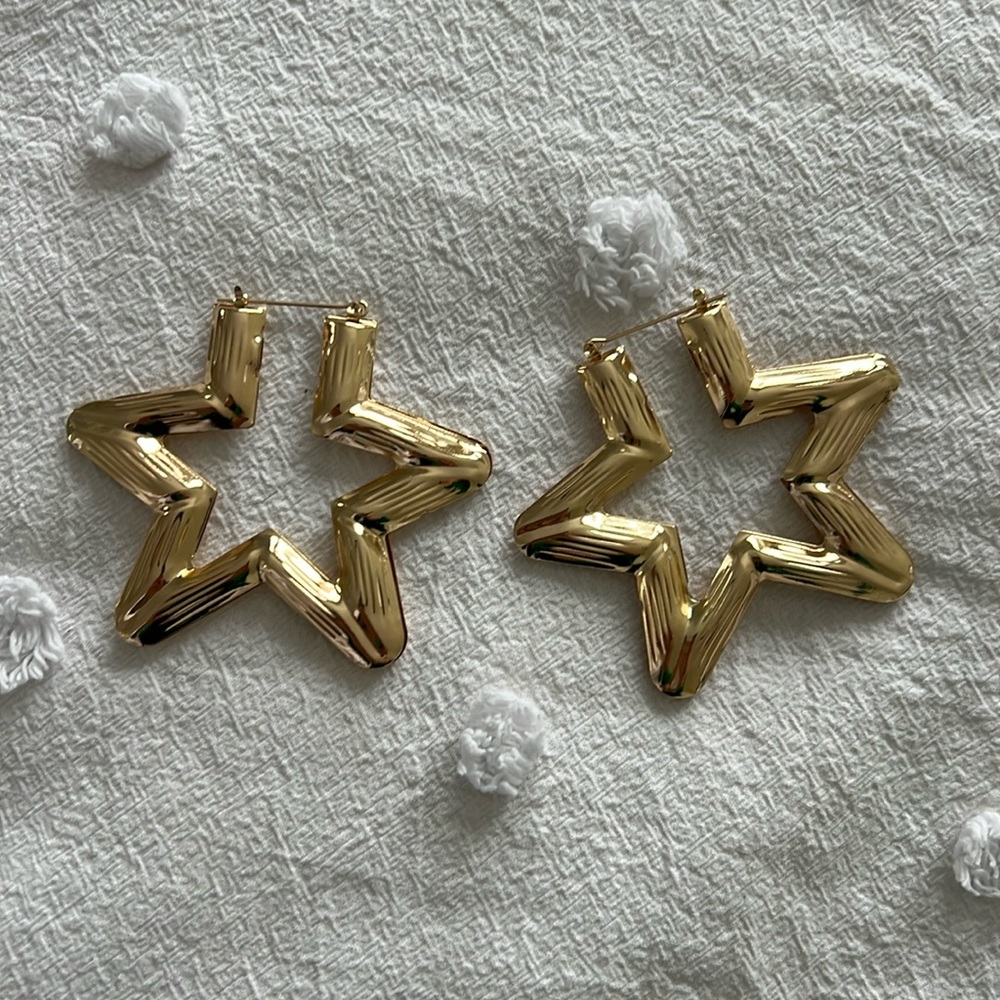 Gold Star Bamboo Door Knocker Earrings Large